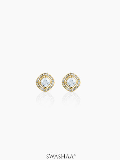 Lucent Cushion Solitaire 18K Gold Plated  Men's Stud Earrings