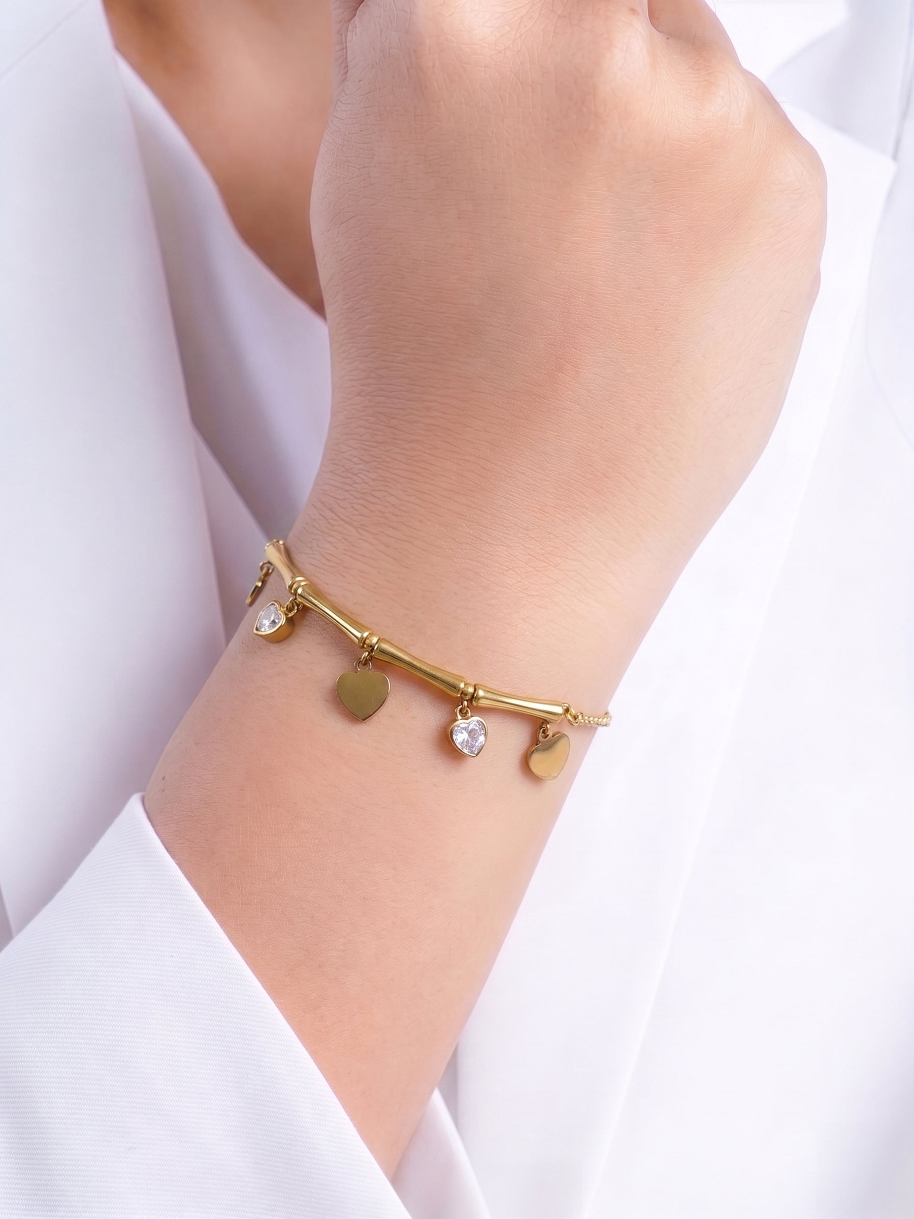 Lucetta Diamond Heart Charms 18K Gold Plated Women's Bracelets