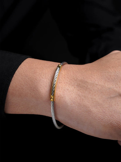 Lucian Silver 18K Gold Bar Wired Men's Bracelet