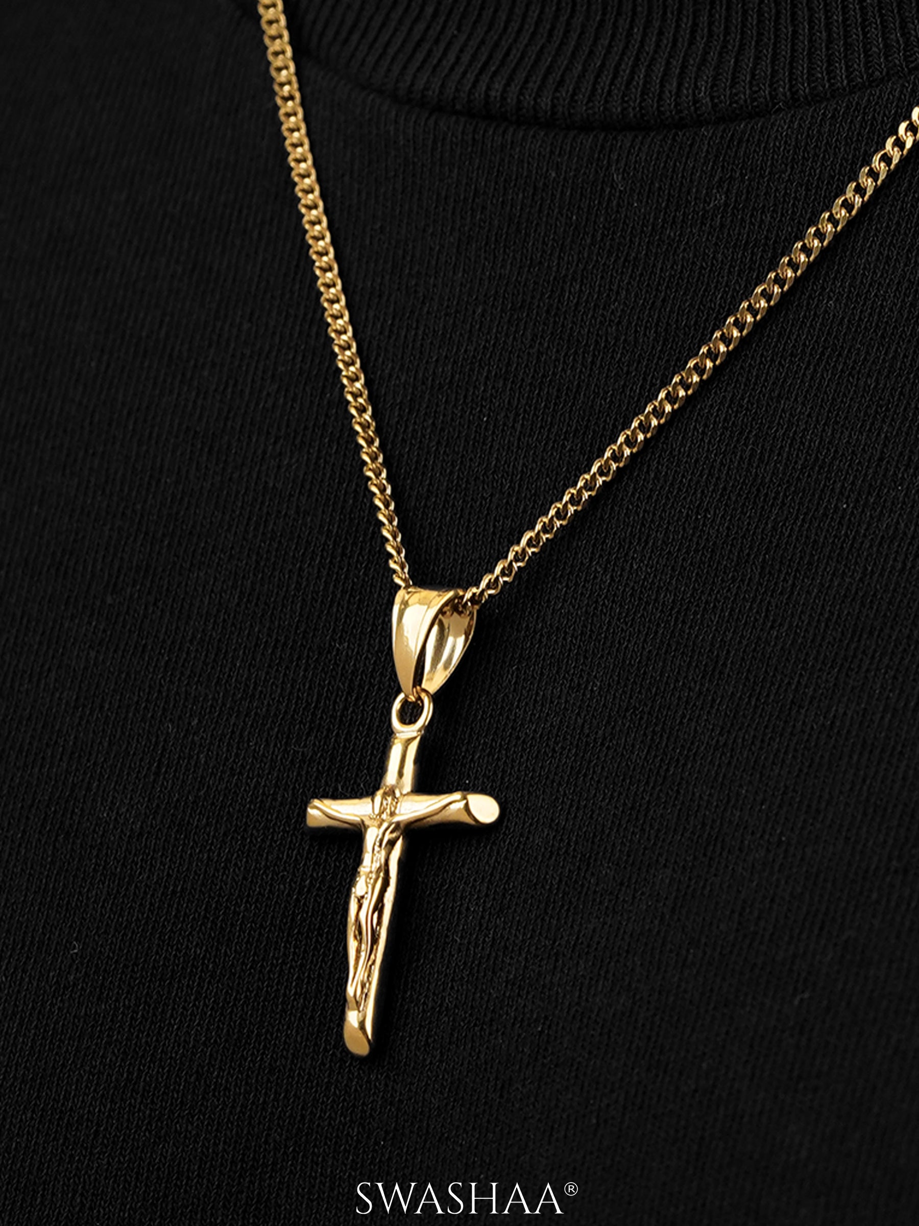 Lucien Crucifix 18K Gold Plated Men's Chain Pendant