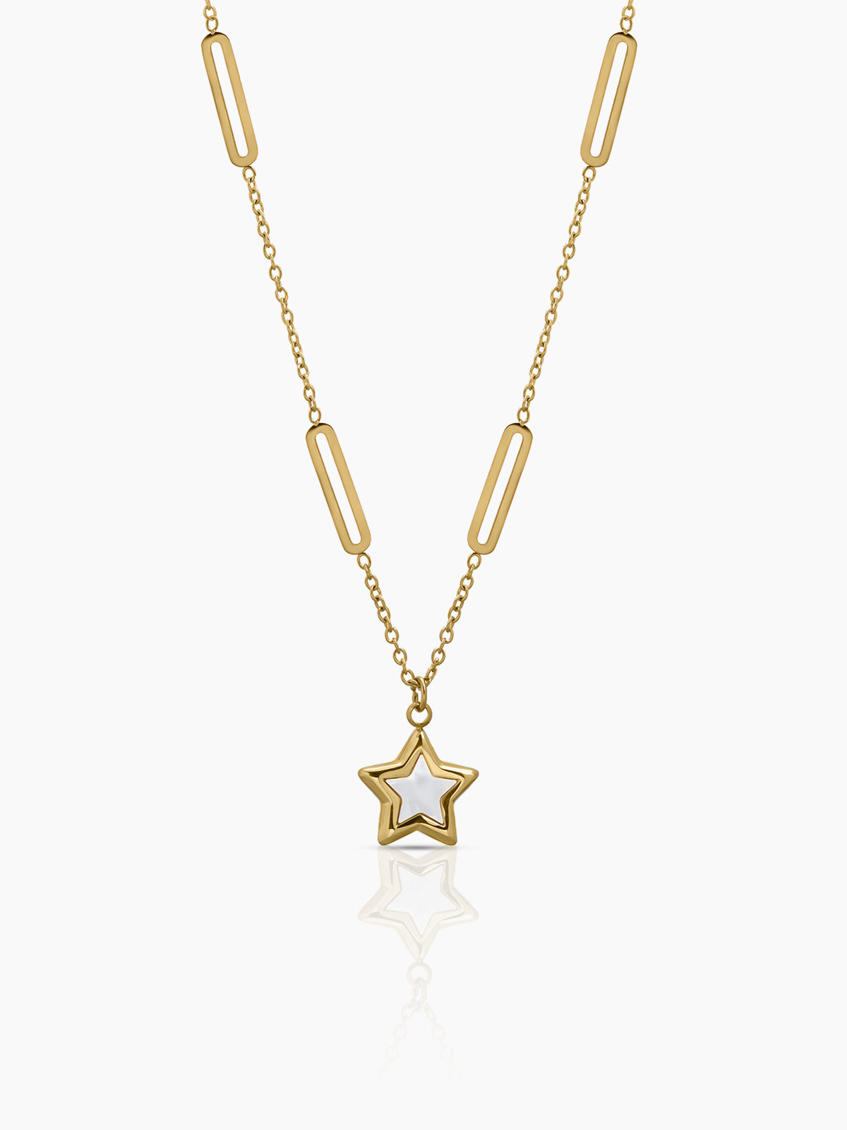 Lucy Celeste Star-Shaped Pendant With A Smooth White Inlay 18K Gold Plated Chain Pendant