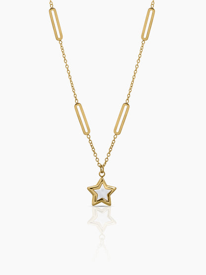 Lucy Celeste Star-Shaped Pendant With A Smooth White Inlay 18K Gold Plated Chain Pendant