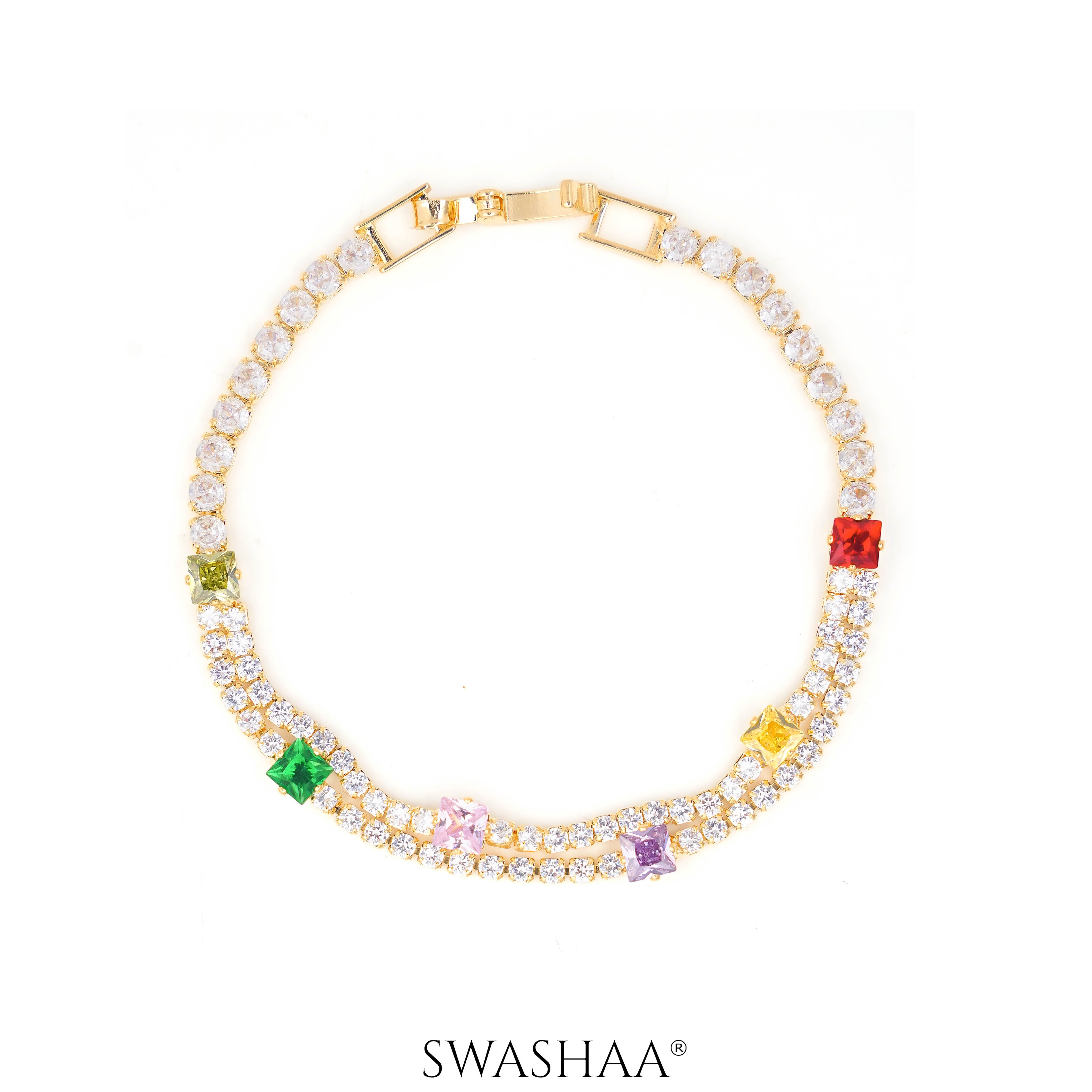 Lucy Multi Coloured Square-cut Layered Tennis Bracelet