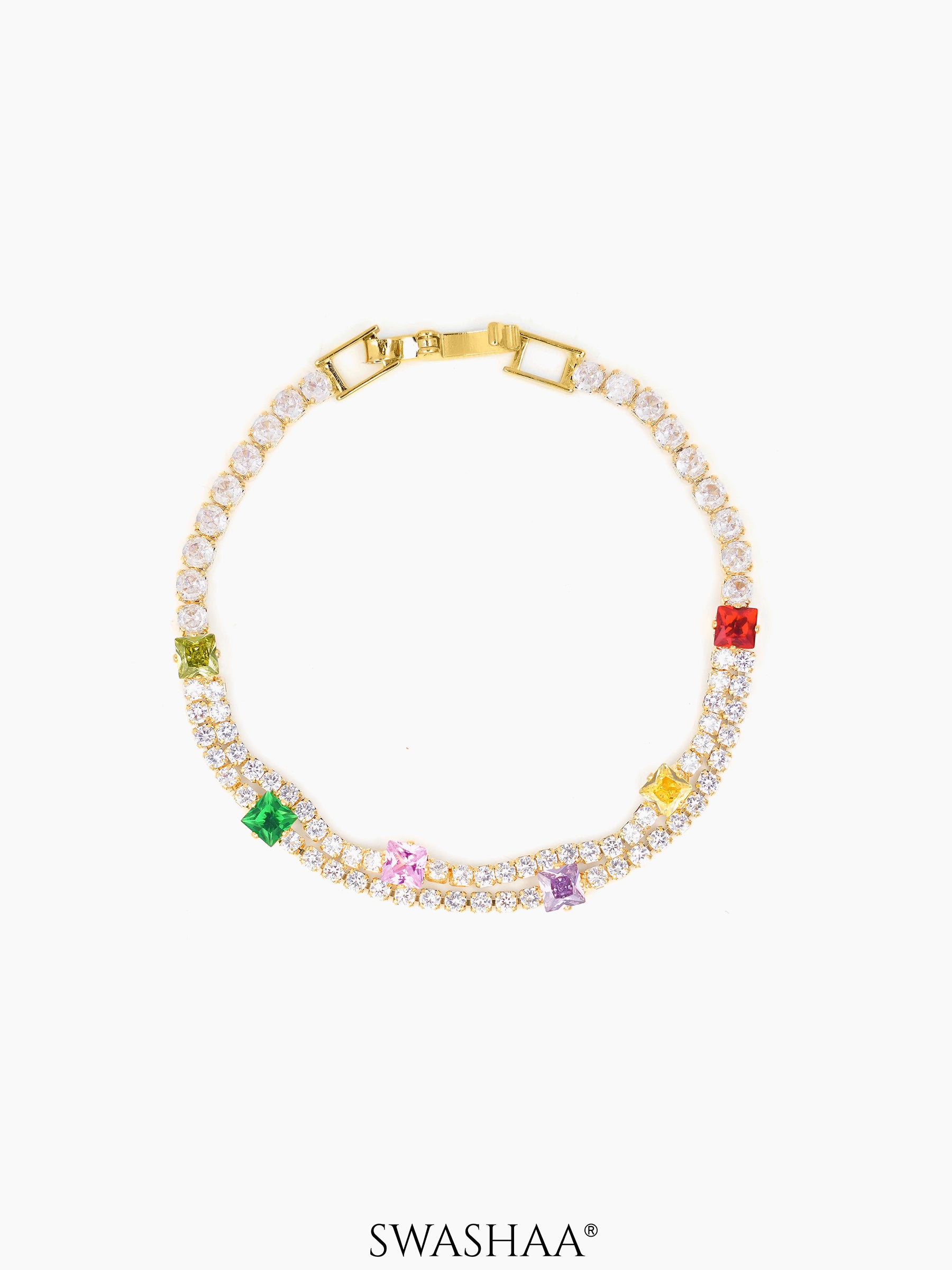 Lucy Multi Coloured Square-cut Layered Tennis Bracelet