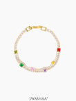Lucy Multi Coloured Stone Square-cut Diamond Layered Tennis Loose Bracelet