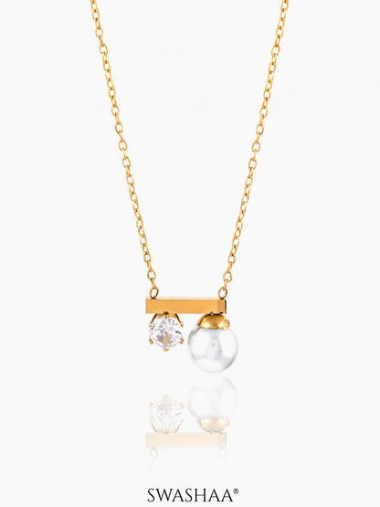 Luminous Lustrous White Pearl Charm 18K Gold Plated Necklace