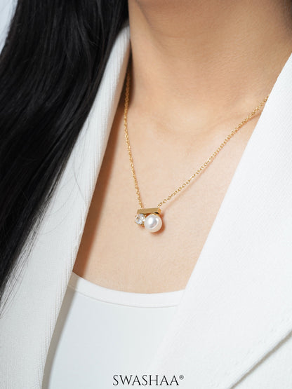Luminous Lustrous White Pearl Charm 18K Gold Plated Necklace