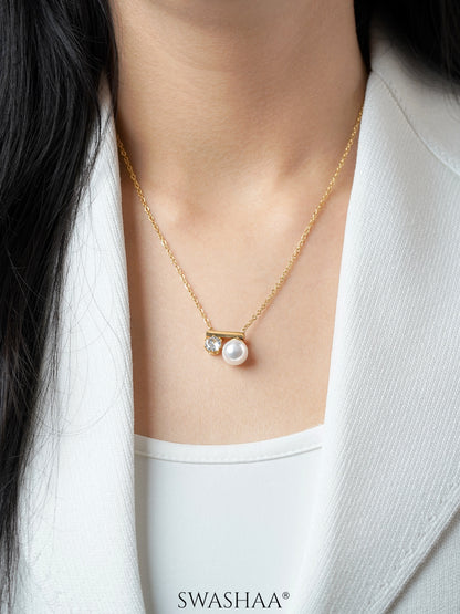 Luminous Lustrous White Pearl Charm 18K Gold Plated Necklace