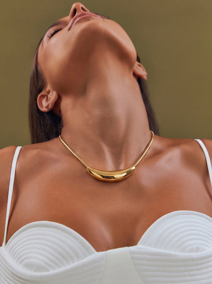 Luna Crescent Bold Charm Snake 18K Gold Plated Chain Necklace