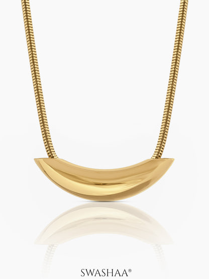 Luna Crescent Bold Charm Snake 18K Gold Plated Chain Necklace