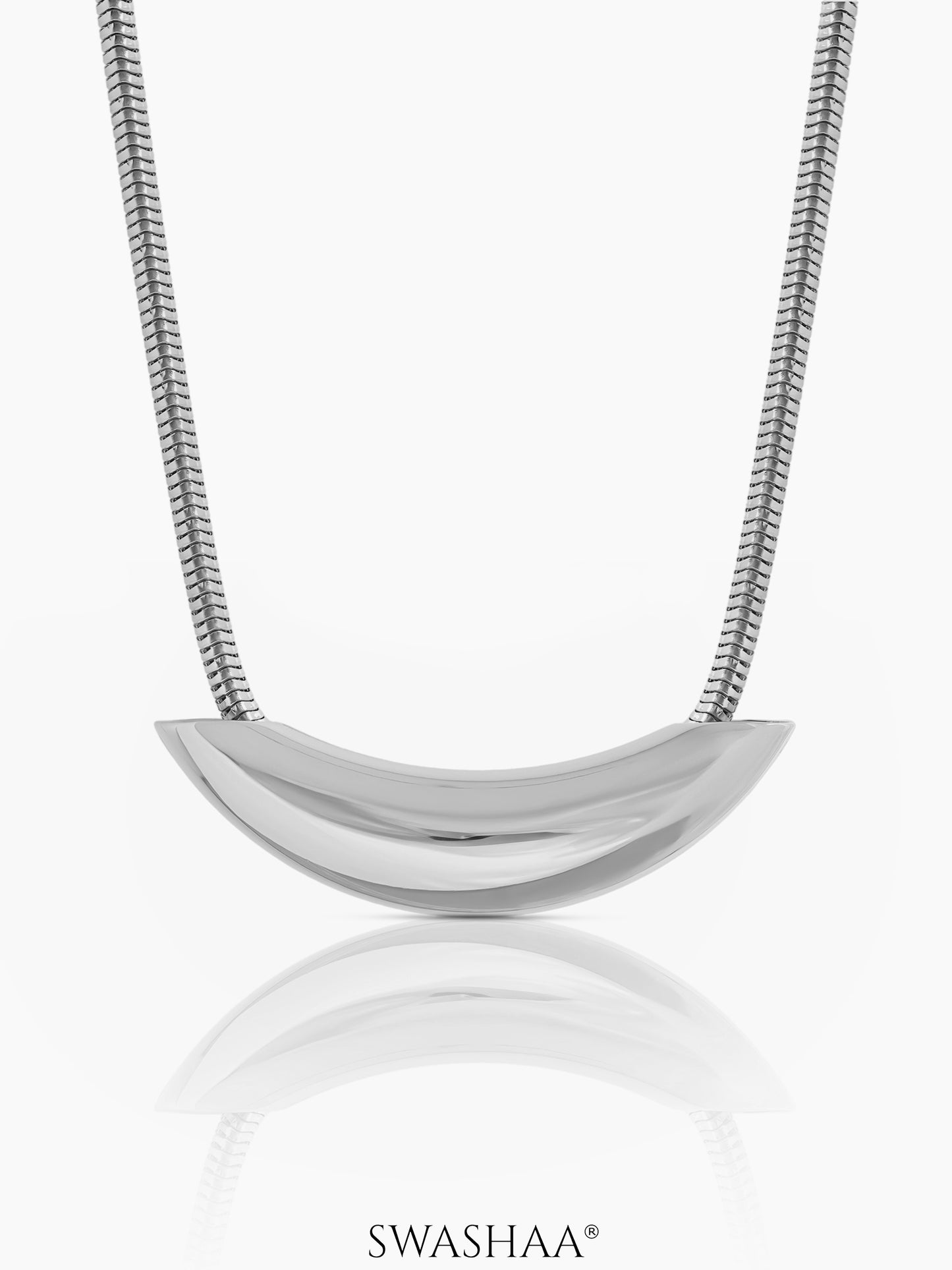 Luna Crescent Bold Charm Snake Silver Chain Necklace