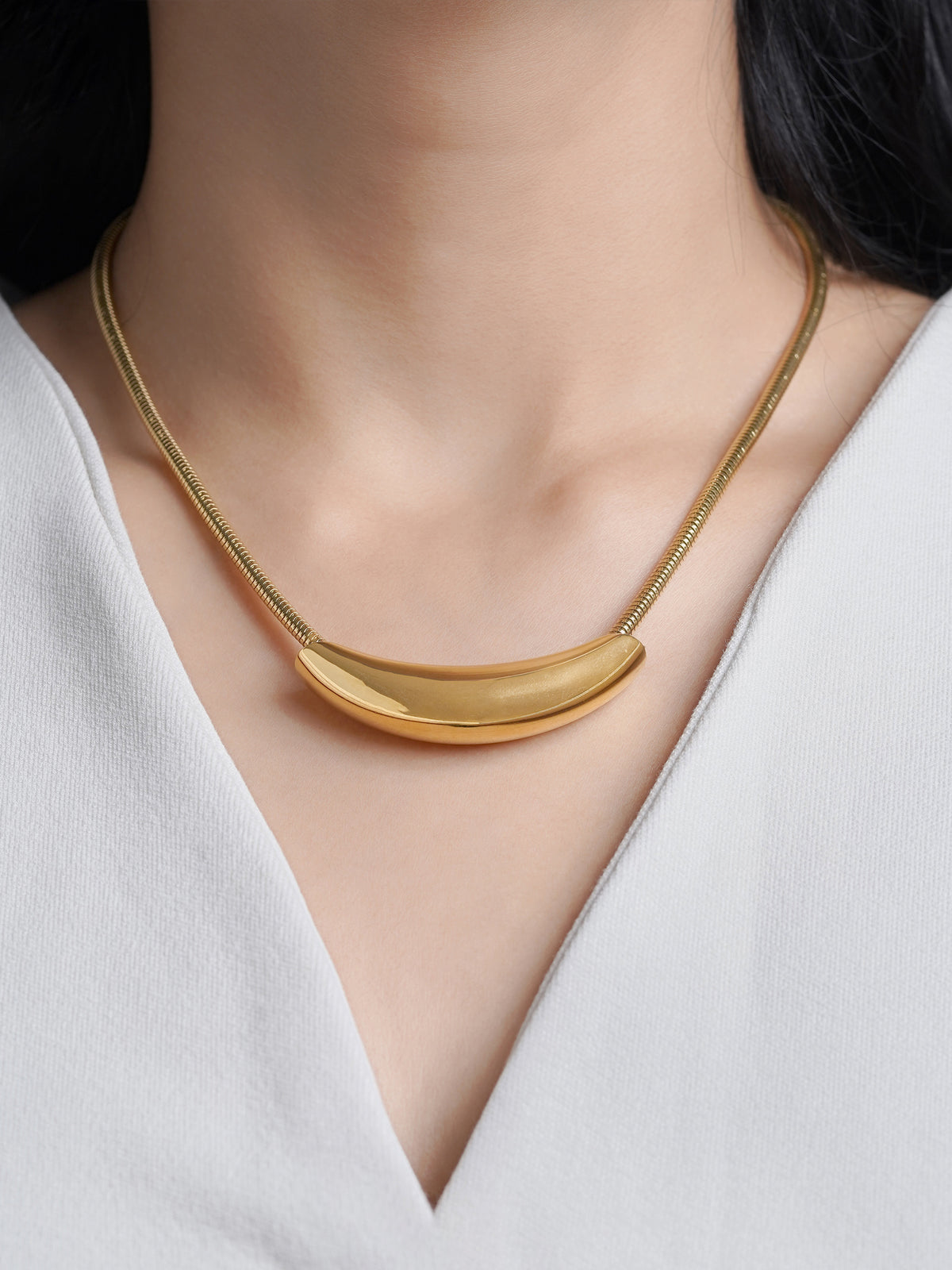 Luna Crescent Bold Charm Snake 18K Gold Plated Chain Necklace