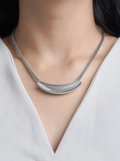 Luna Crescent Bold Charm Snake Silver Chain Necklace