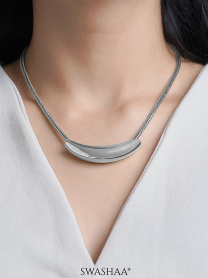 Luna Crescent Bold Charm Snake Silver Chain Necklace