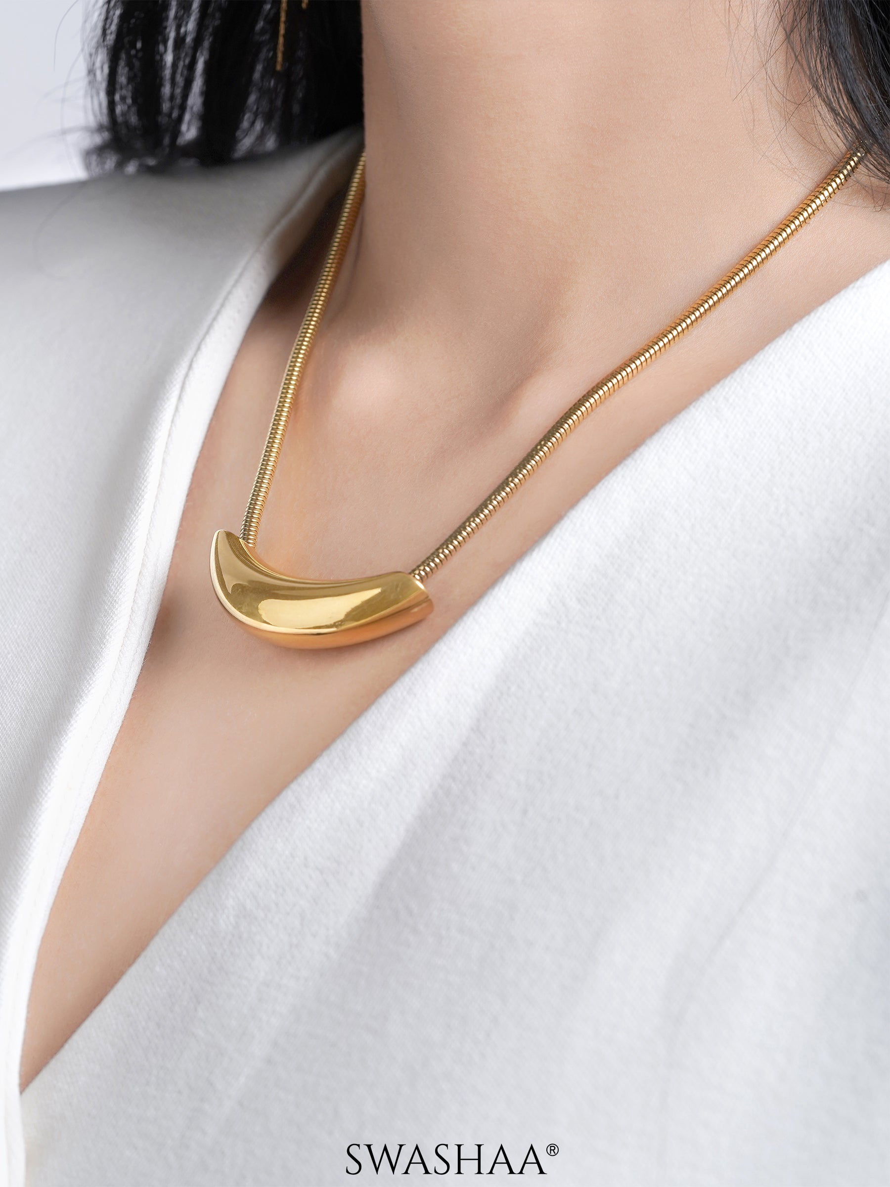 Luna Crescent Bold Charm Snake 18K Gold Plated Chain Necklace