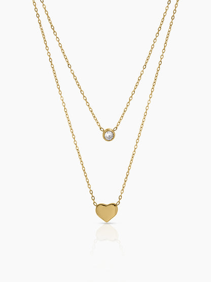 Lureva Diamond Solitaire Heart Charm 18K Gold Plated Layered Chain Pendant Necklace