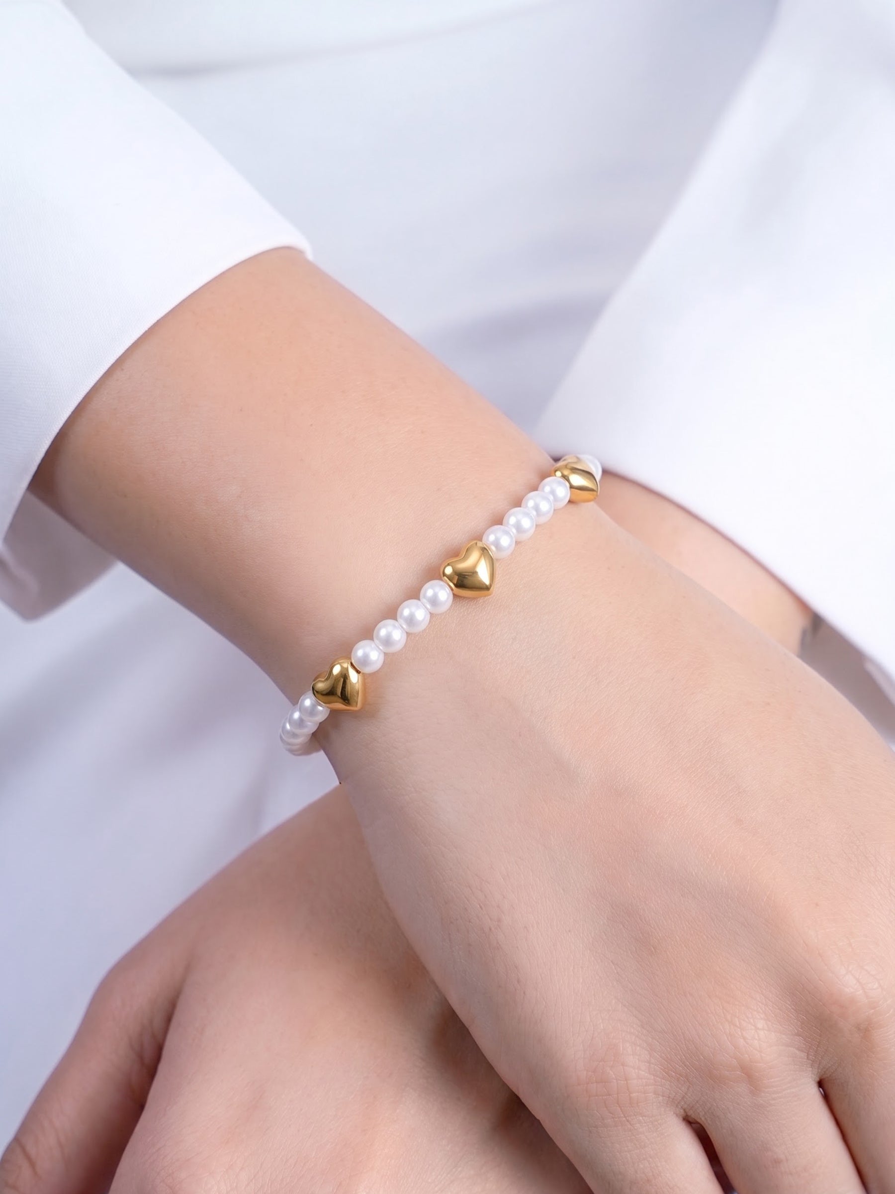 Mabel Heart Pearl 18K Gold Plated Women's Chain Bracelets