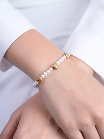 Mabel Heart Pearl 18K Gold Plated Women's Chain Bracelets
