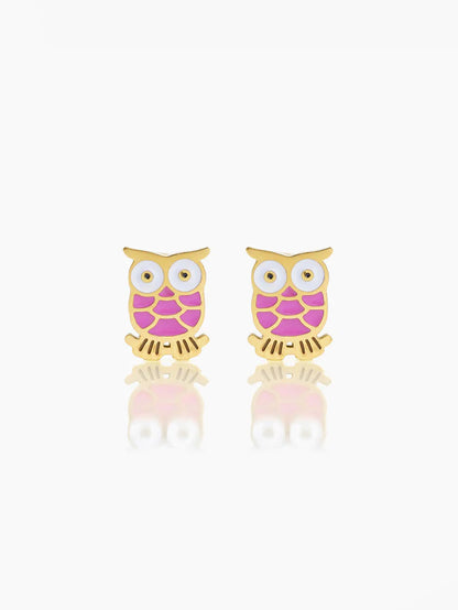 Mac Owl Charm 18K Gold Plated Kid's Stud Earrings