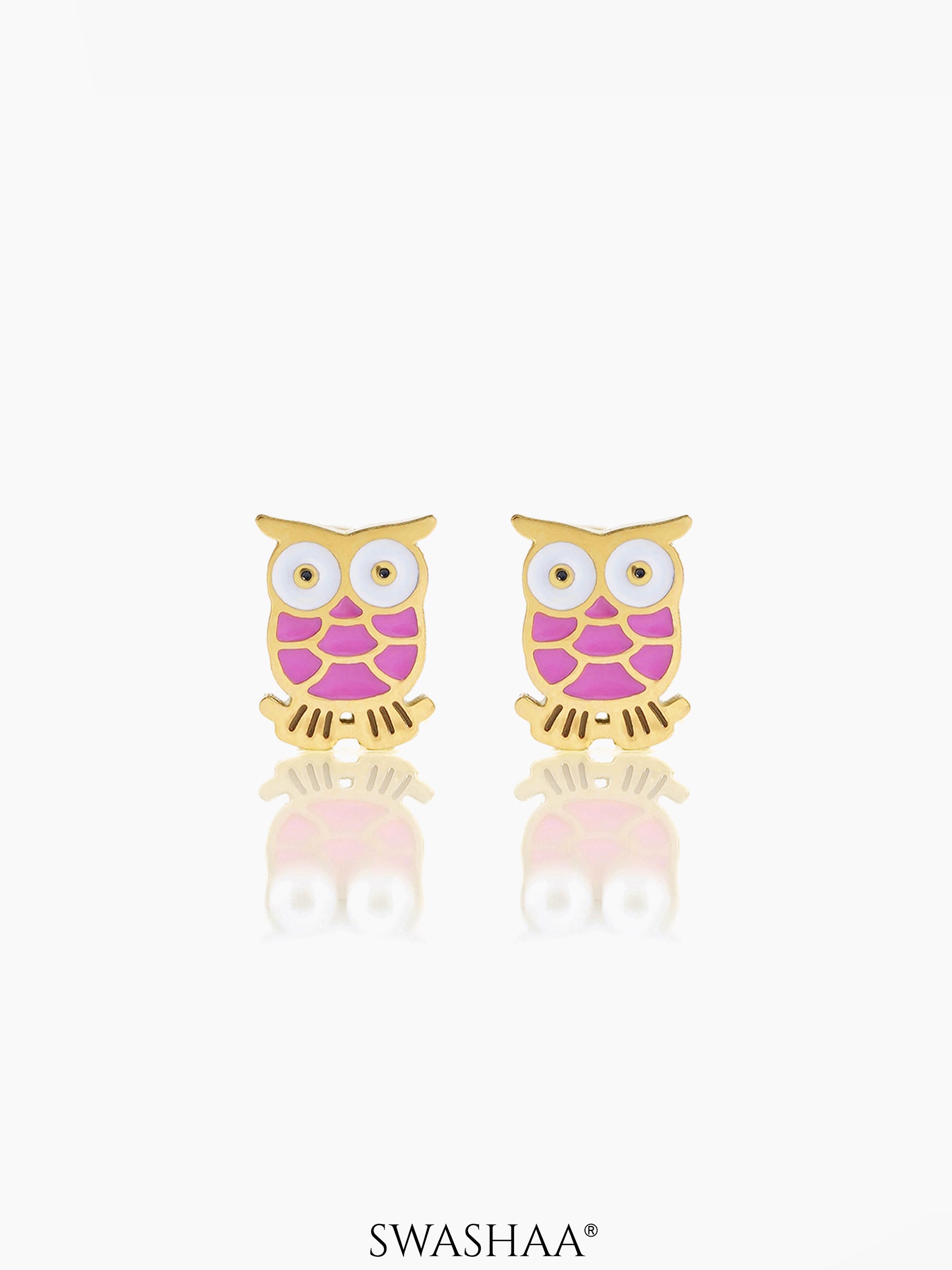 Mac Owl Charm 18K Gold Plated Kid's Stud Earrings