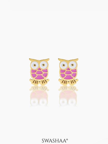 Mac Owl Charm 18K Gold Plated Kid's Stud Earrings