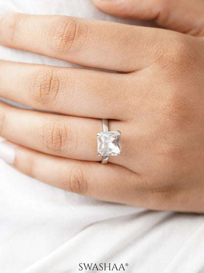 Mack Diamond Solitaire White Silver Ring