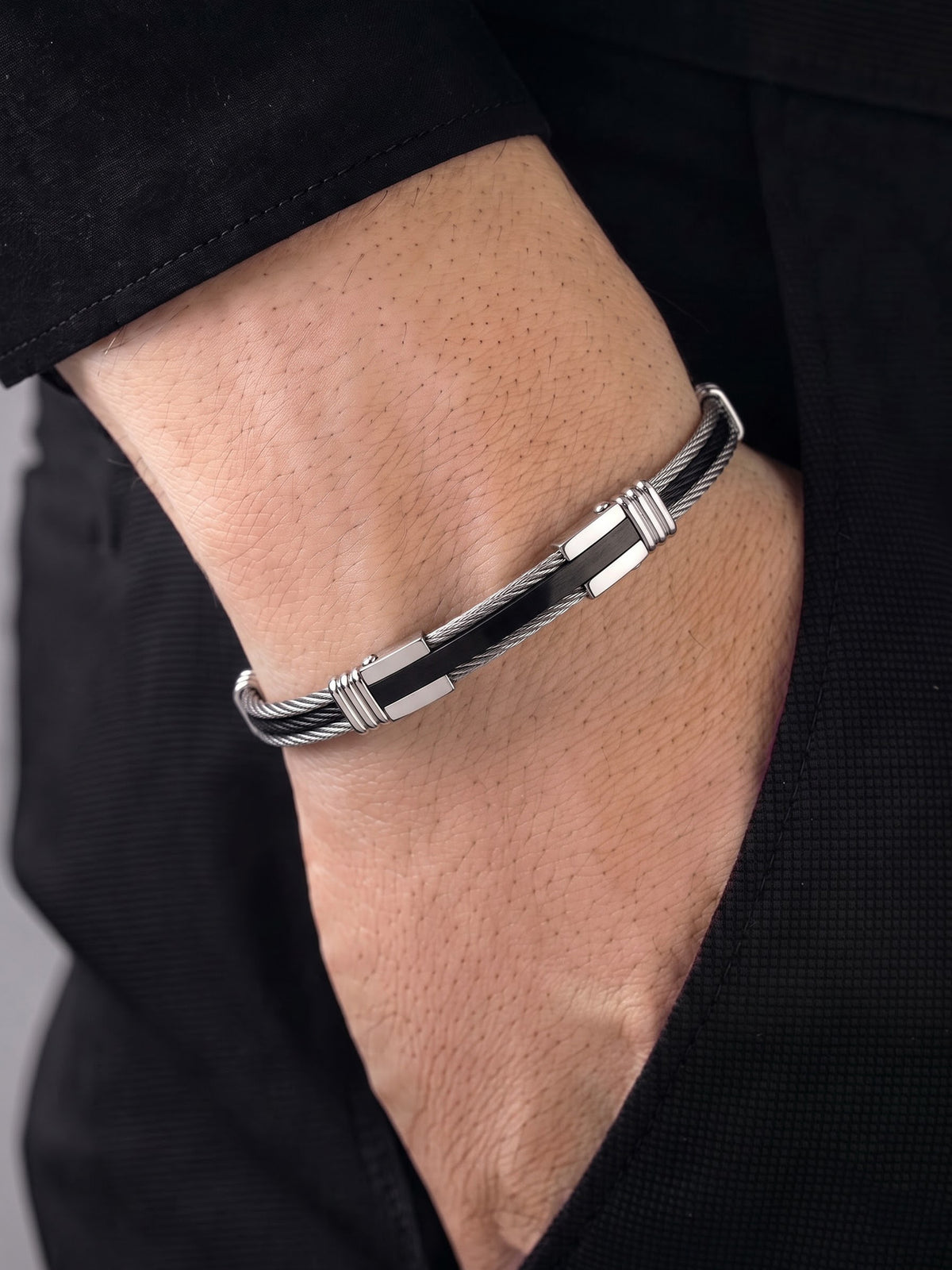 Maddox Silver - Black Wired Men's Bracelet