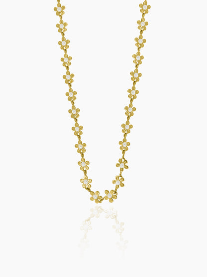 Madona Daisy Flower White 14K Gold Plated Necklace