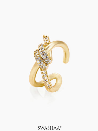 Mae Elegant Twisted Shimmering Crystals 14K Gold Plated Ring