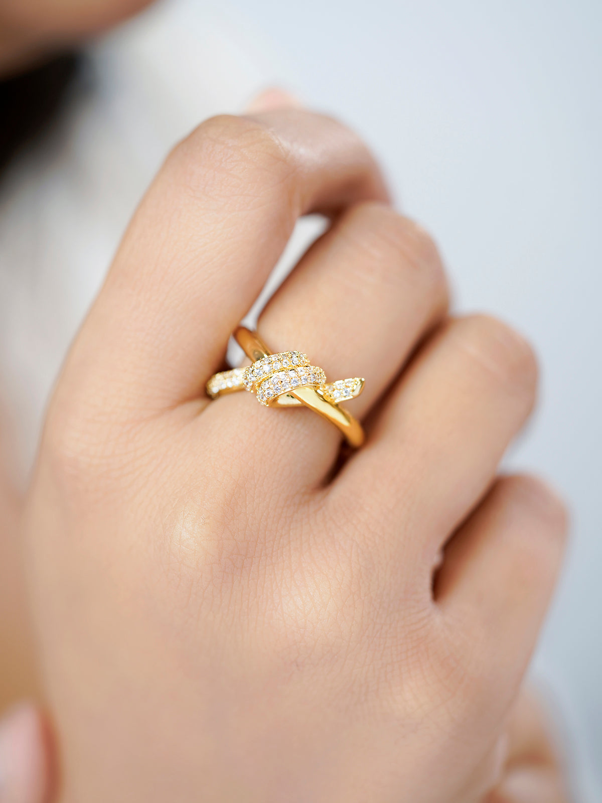 Mae Elegant Twisted Shimmering Crystals 14K Gold Plated Ring