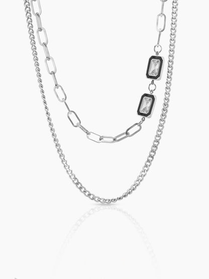 Maelin Solitaire Clip Layered Men's Silver Chain