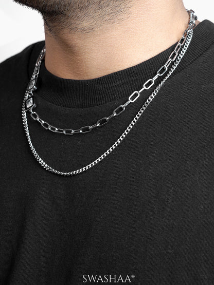 Maelin Solitaire Clip Layered Men's Silver Chain