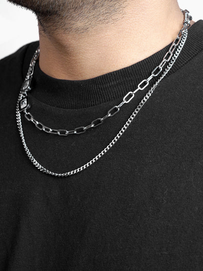 Maelin Solitaire Clip Layered Men's Silver Chain