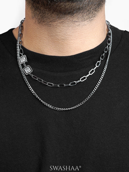 Maelin Solitaire Clip Layered Men's Silver Chain