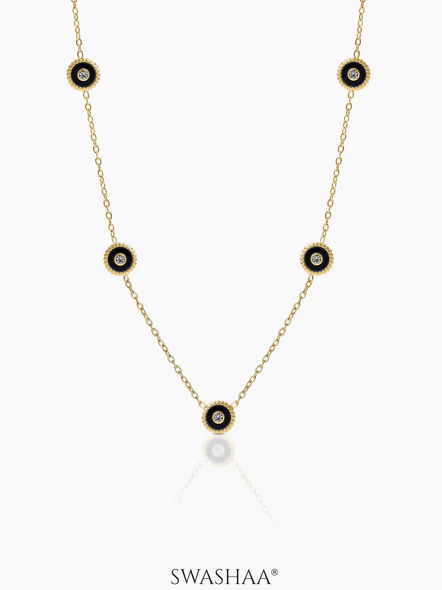 Maelis Black Enamel Charms 18K Gold Plated Necklace
