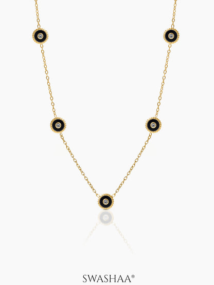 Maelis Black Enamel Charms 18K Gold Plated Necklace