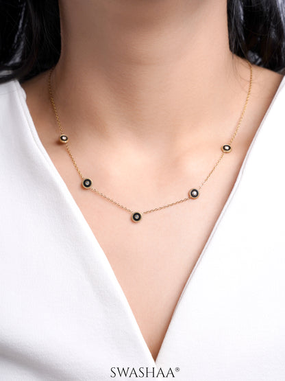 Maelis Black Enamel Charms 18K Gold Plated Necklace