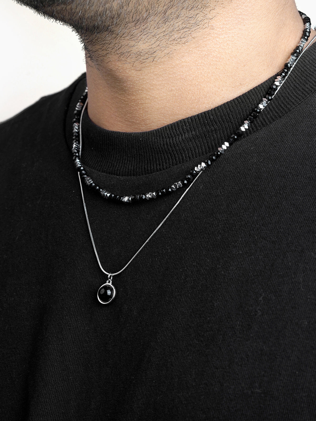 Maelor Beaded Layered Men's Silver Chain Pendant