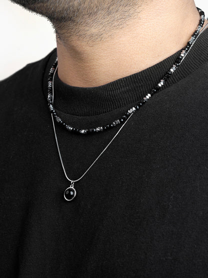 Maelor Beaded Layered Men's Silver Chain Pendant