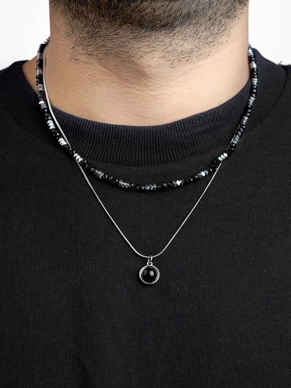 Maelor Beaded Layered Men's Silver Chain Pendant