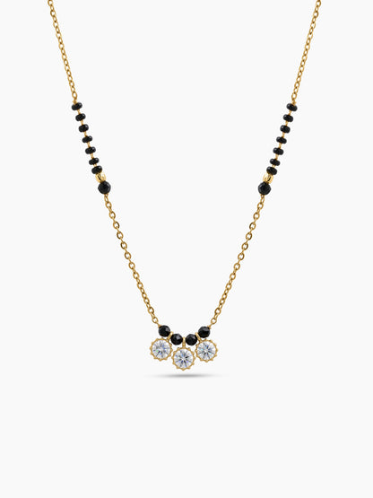 Mahika Trio Diamond Solitaire 18K Gold Plated Women's Chain Pendant Mangalsutra Necklace