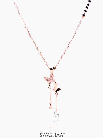 Maithili Butterfly Charm Hanging Diamond Rosegold Plated Pendant Mangalsutra