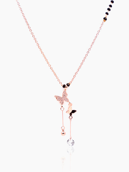 Maithili Butterfly Charm Hanging Diamond Rosegold Plated Pendant Mangalsutra