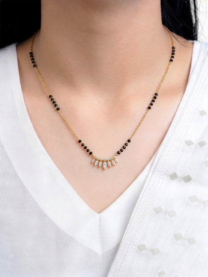 Maitri Marquise Diamond 18K Gold Plated  Women's Chain Pendant Mangalsutra Necklace