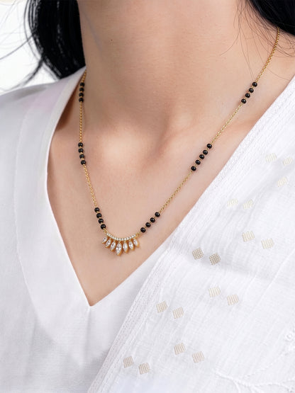 Maitri Marquise Diamond 18K Gold Plated  Women's Chain Pendant Mangalsutra Necklace