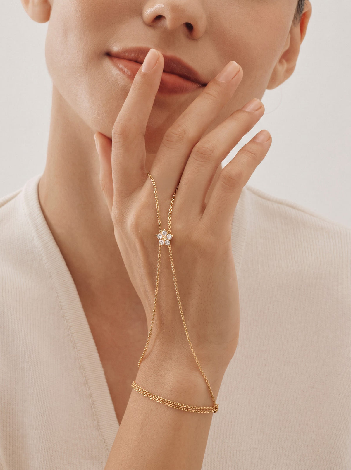 Maizie Diamond Floral 18K Gold Plated Women's Ring Bracelet