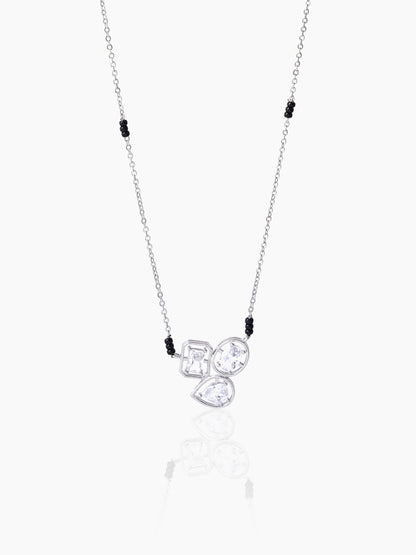 Malti Crystal Cut Diamond Pear Emerald Round Solitaire Silver Mangalsutra