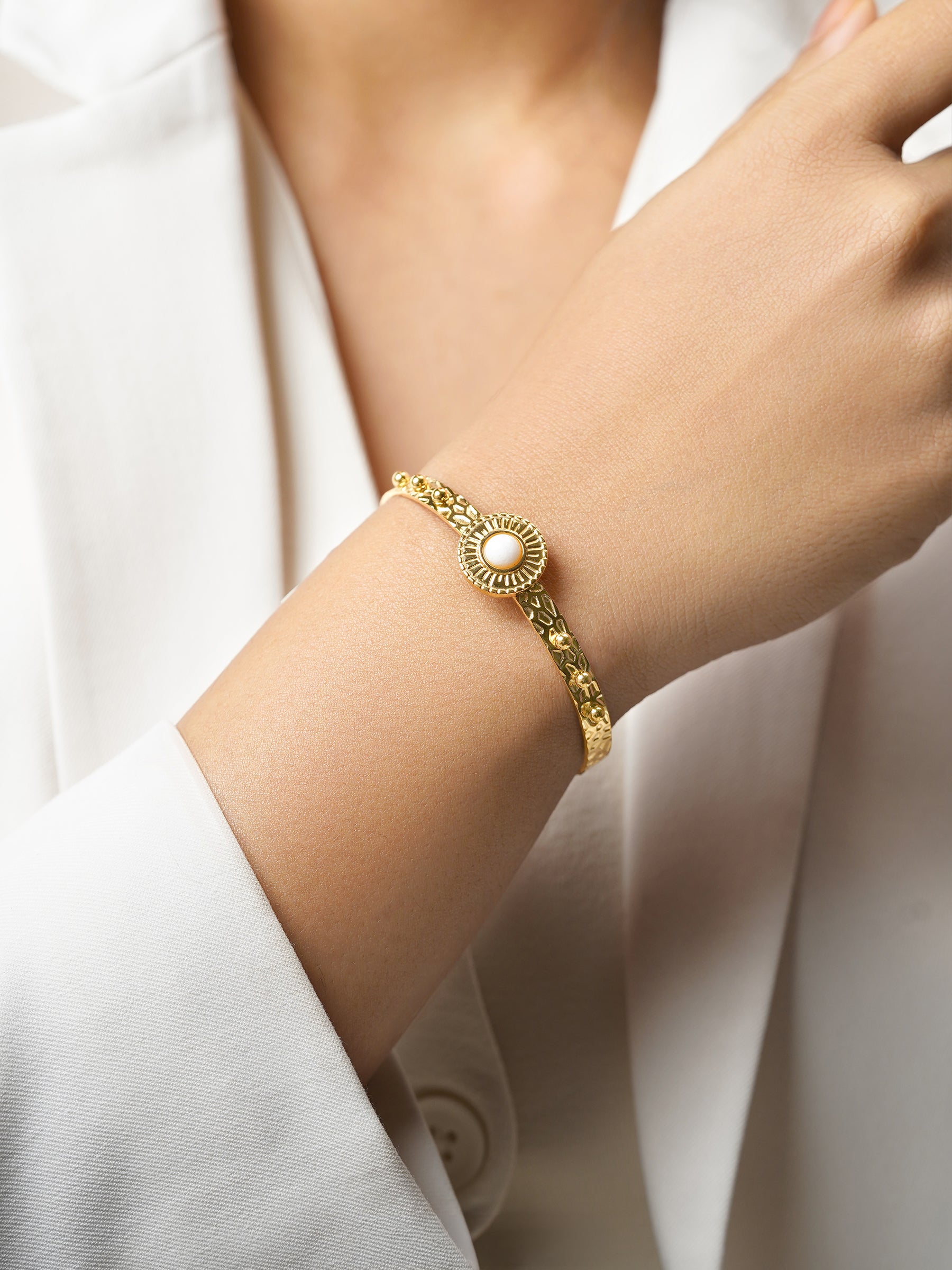 Manaha White Pearl 18K Gold Plated Cuff Bracelet