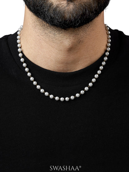 Manarch White Pearls 18K Gold Plated Men's Necklace Chain