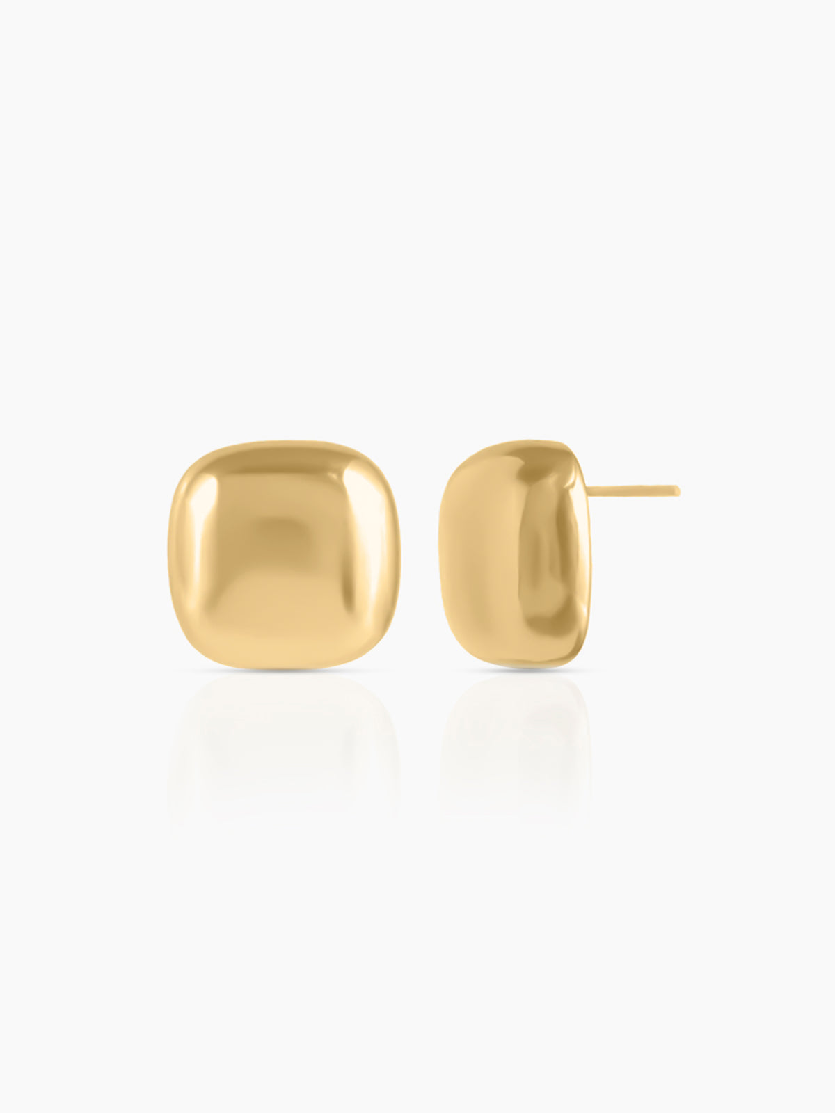 Maple Glossy Square Dome Shaped 18K Gold Plated Stud Earrings